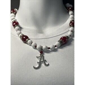 Glass Bead Alabama Crimson Necklace Red/white Women’s READ